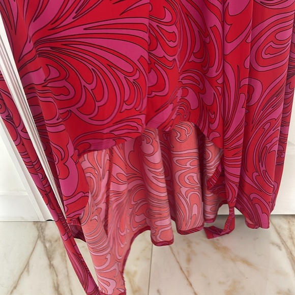 Michael by Michael Kors Red and Pink Print High-Low Wrap Dress - Picture 5 of 7
